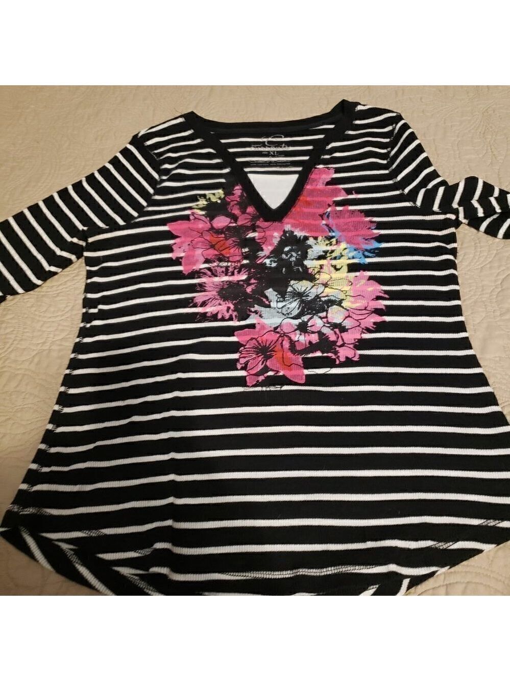 CURRANTS Black/White 3/4 sleeve top